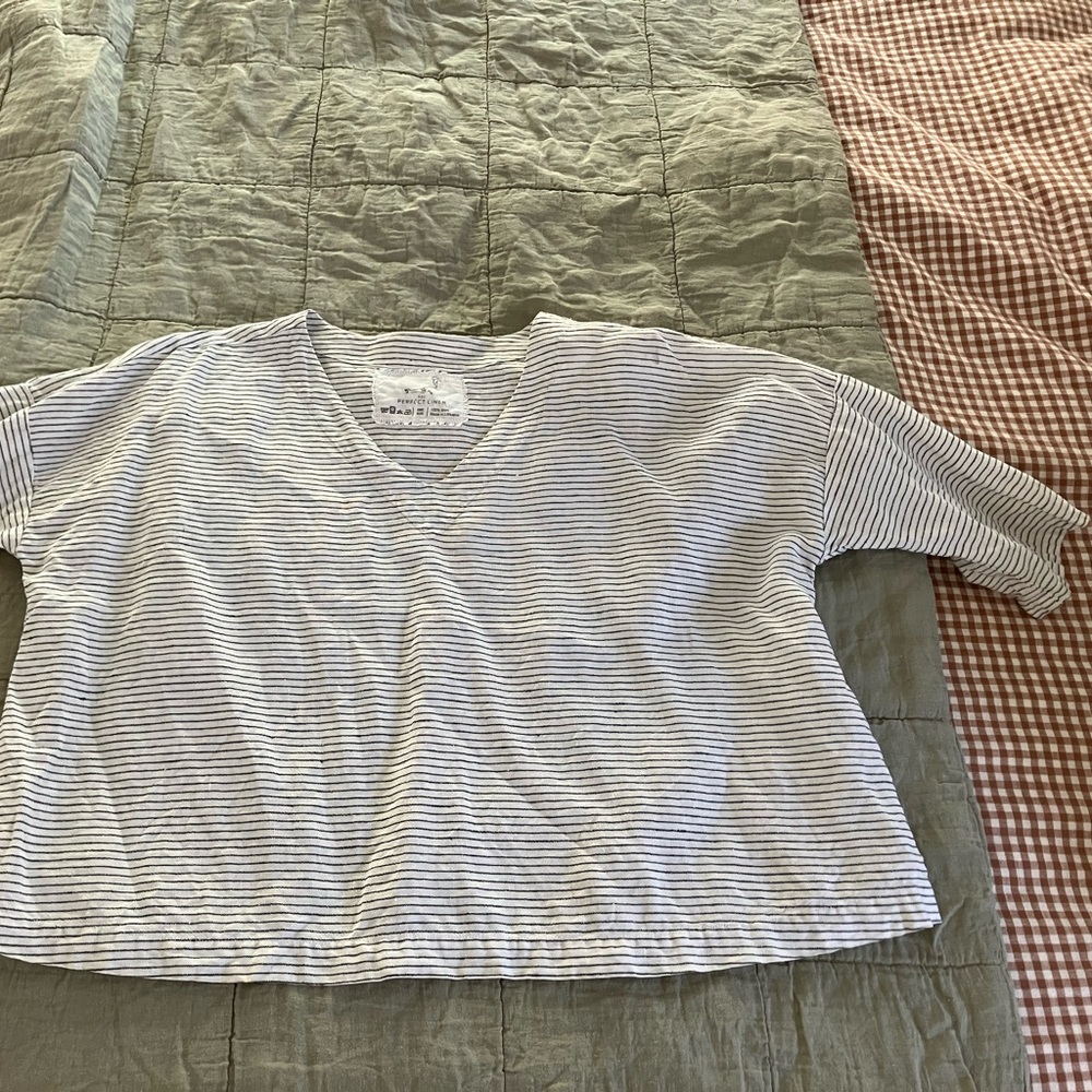 notPERFECTLINEN Striped Blouse - Gray and White
